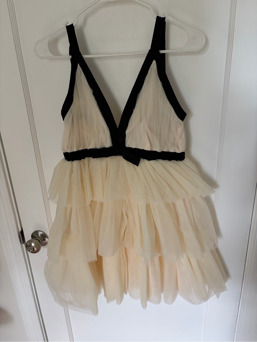 MARBLE Ivory and Black Tiered Tulle Party Dress